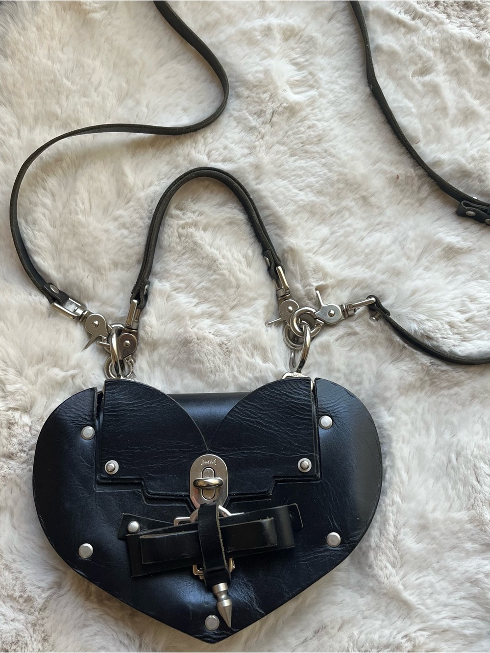Neels Peeraer Black Leather Heart Crossbody Bag